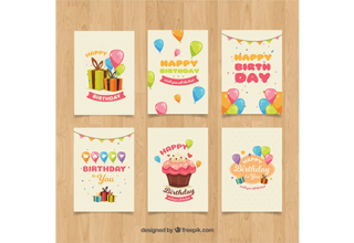 دانلود وکتور Birthday cards in retro style