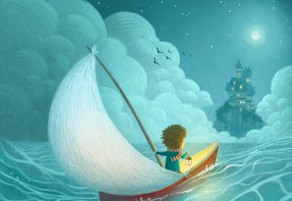 Adventure Castle Moon Sailing Kid Lantern Illustration Wallpaper