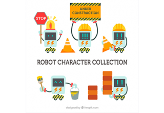 دانلود وکتور Hand drawn colorful robots collection