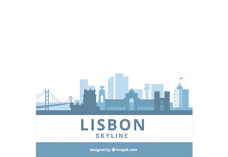 دانلود وکتور Blue flat skyline of lisbon