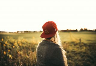 Woman Red Hat Field Wallpaper