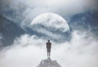 Mountain Man Standing on Rock Manipulation Photography Wallpaper